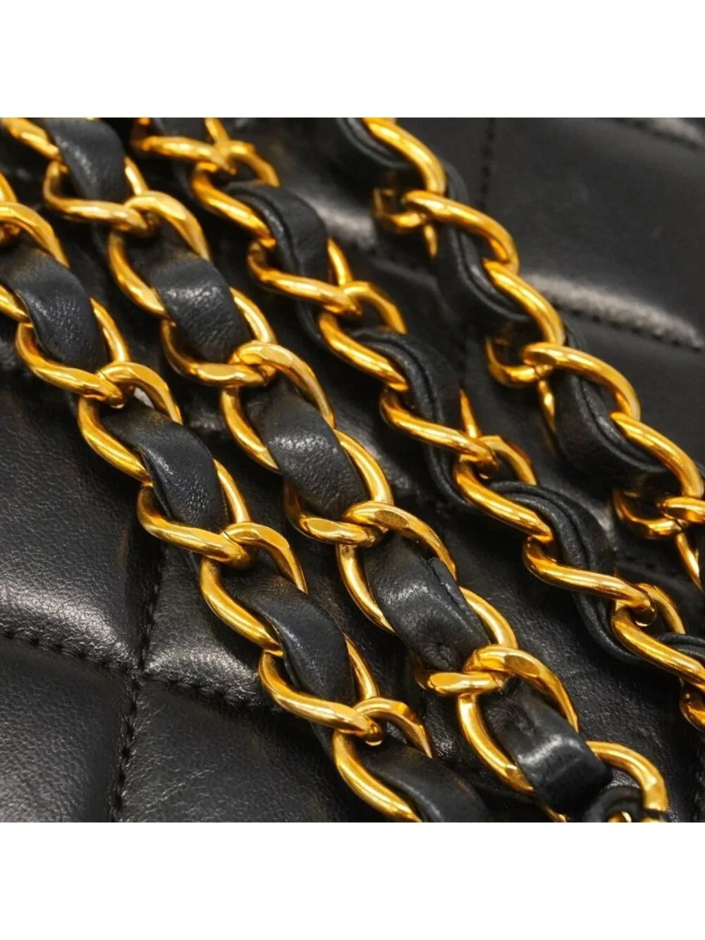 Chanel Shoulder Bag Quilted Lambskin Black Gold